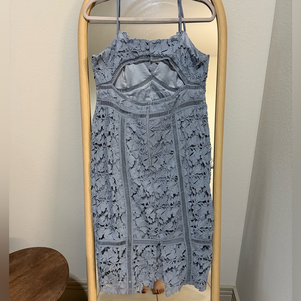 Bardot Botanica Floral Lace Midi Dress in Dusty Blue - Picture 4 of 6